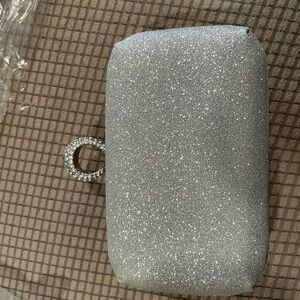 Silver Glitter Clutch with Rhinestone Handle